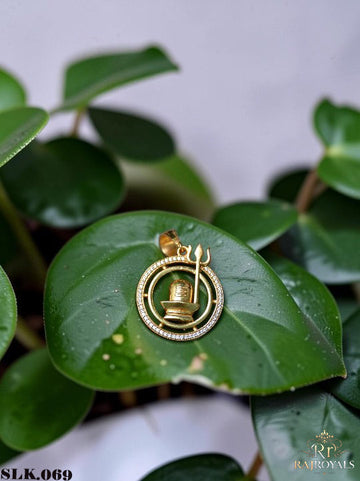 Gold Plated Shivling & Trishul Pendant Locket with CZ Stones – Spiritual Pendant for Men SLK.069