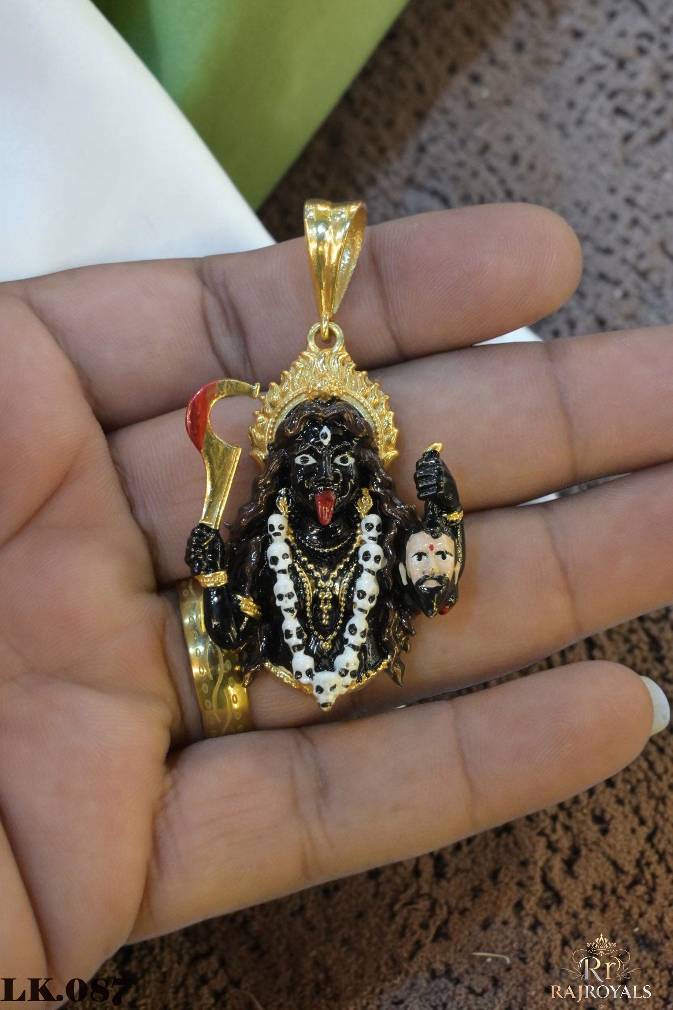 Diamond Kali Mata Fabulous Finished Gold Plated Pendant For Men's LK.087