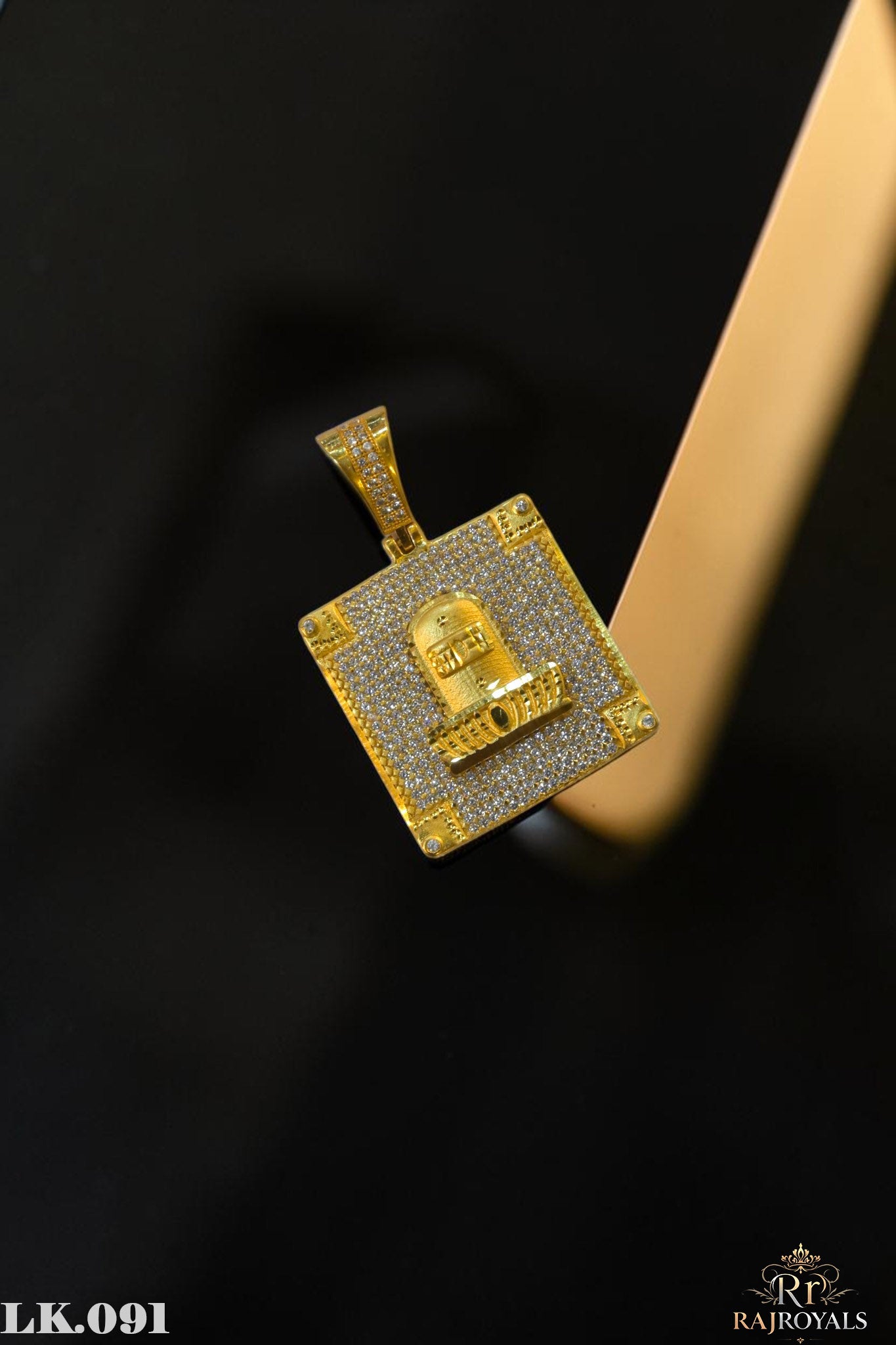 Royal Blessing Diamond Shivling Gold Plated Pendant for Men's LK.091