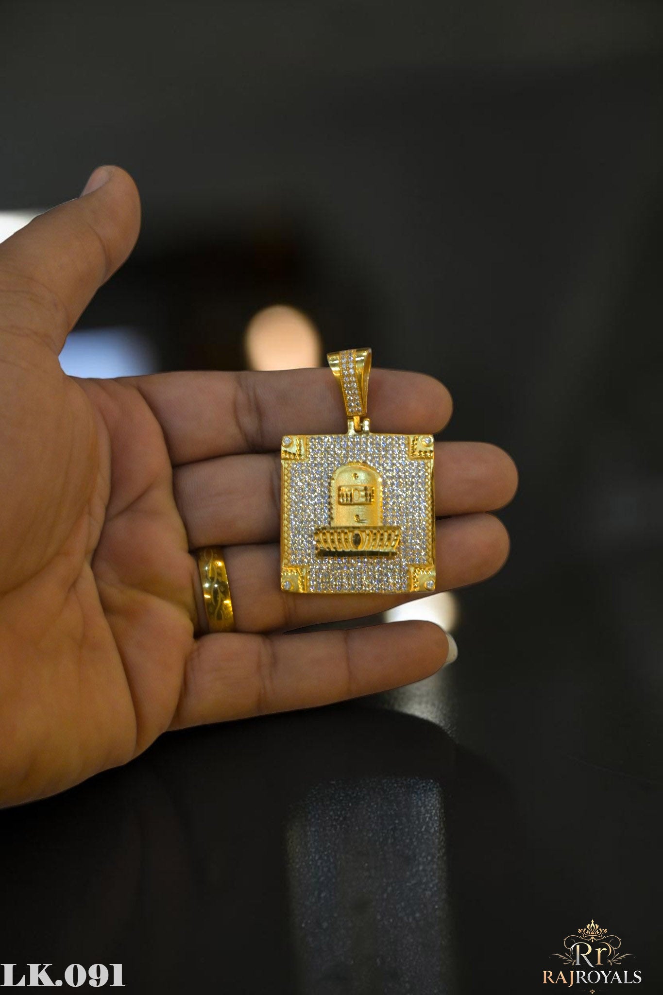 Royal Blessing Diamond Shivling Gold Plated Pendant for Men's LK.091