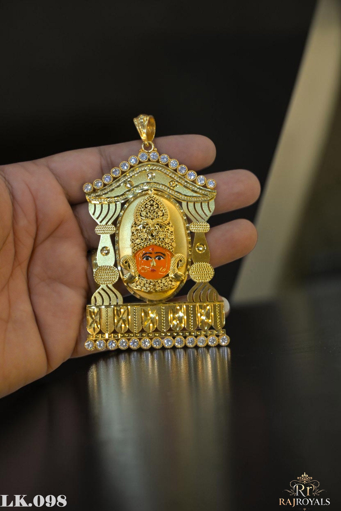 Khatu Shyam Premium Gold Plated CZ Temple Locket LK.098