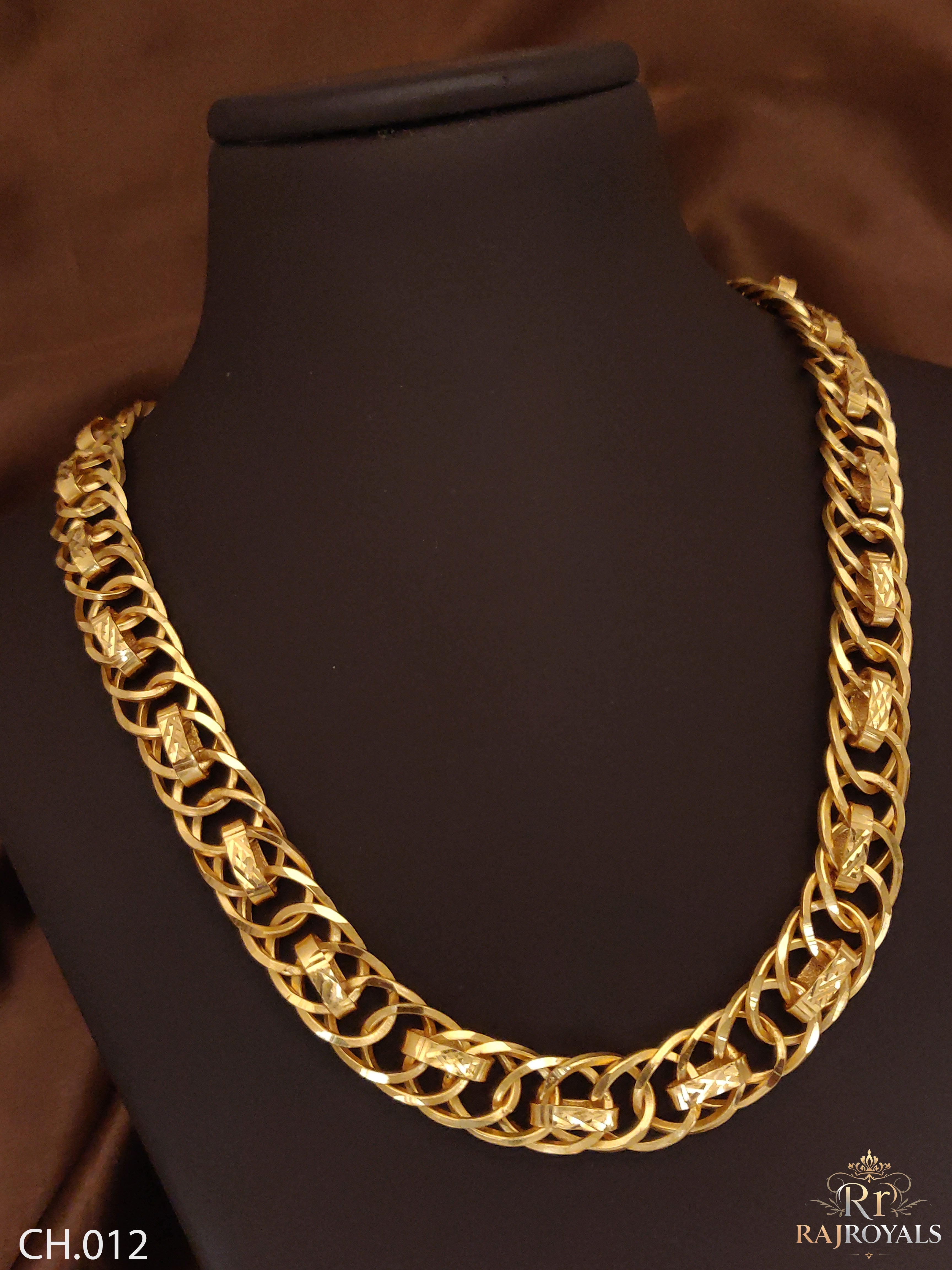 One Gram Gold Plated Fancy Curb Link Designer Chain for Men CH.012