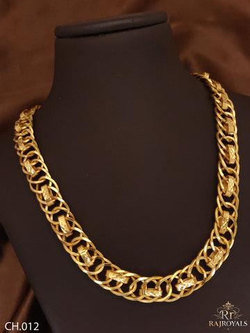 One Gram Gold Plated Fancy Curb Link Designer Chain for Men CH.012