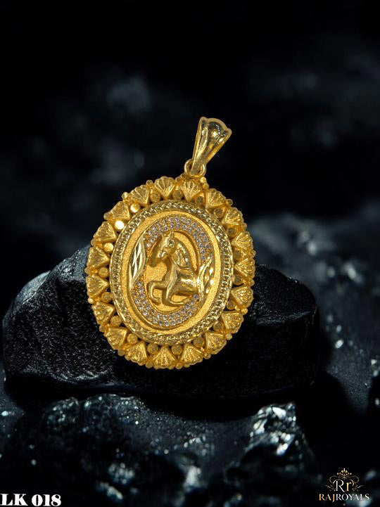 Running Horse AD Round Gold Plated Pendant for Mens - LK018