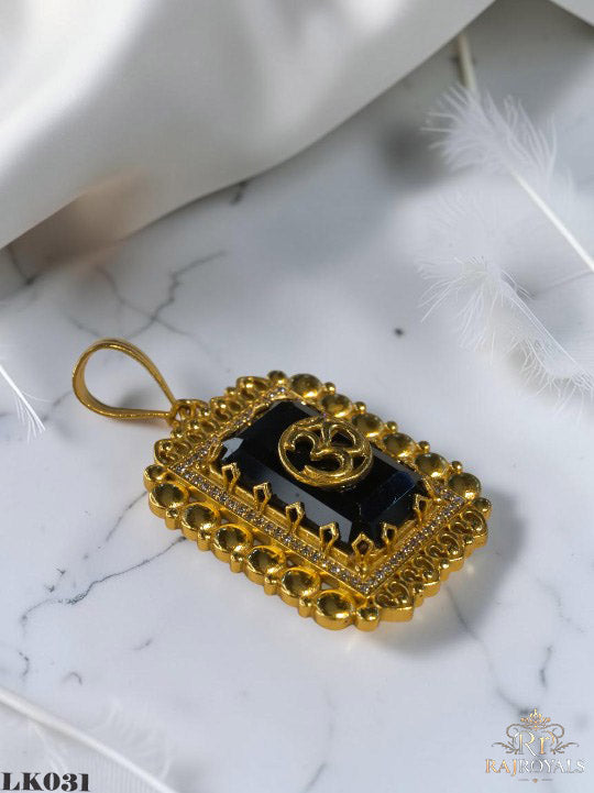 Vintage Shine Black Stone Om Logo Gold Plated Pendant For Men's LK.031