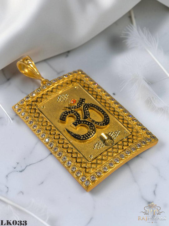 Om Designer Gold Plated Pendant with CZ Stones LK.033
