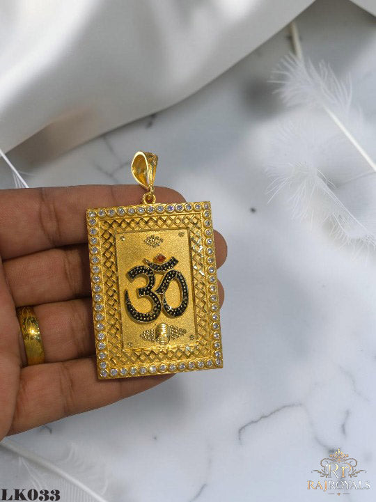 Om Designer Gold Plated Pendant with CZ Stones LK.033