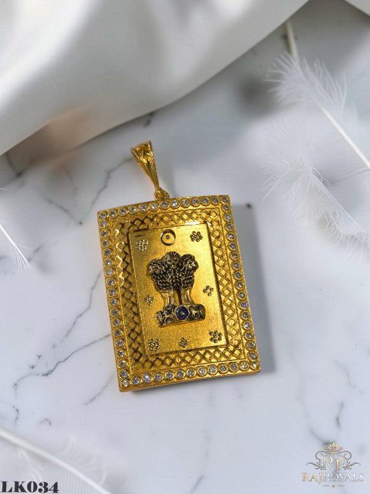 Ashoka Pillar Designer Gold Plated Pendant with CZ Stones LK.034