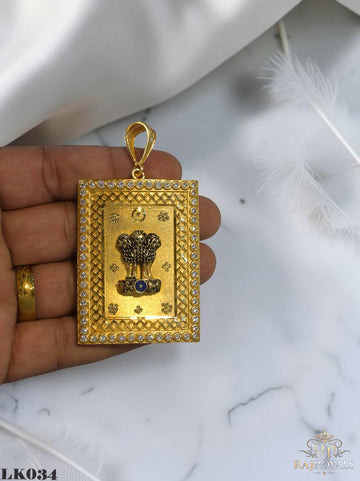 Ashoka Pillar Designer Gold Plated Pendant with CZ Stones LK.034