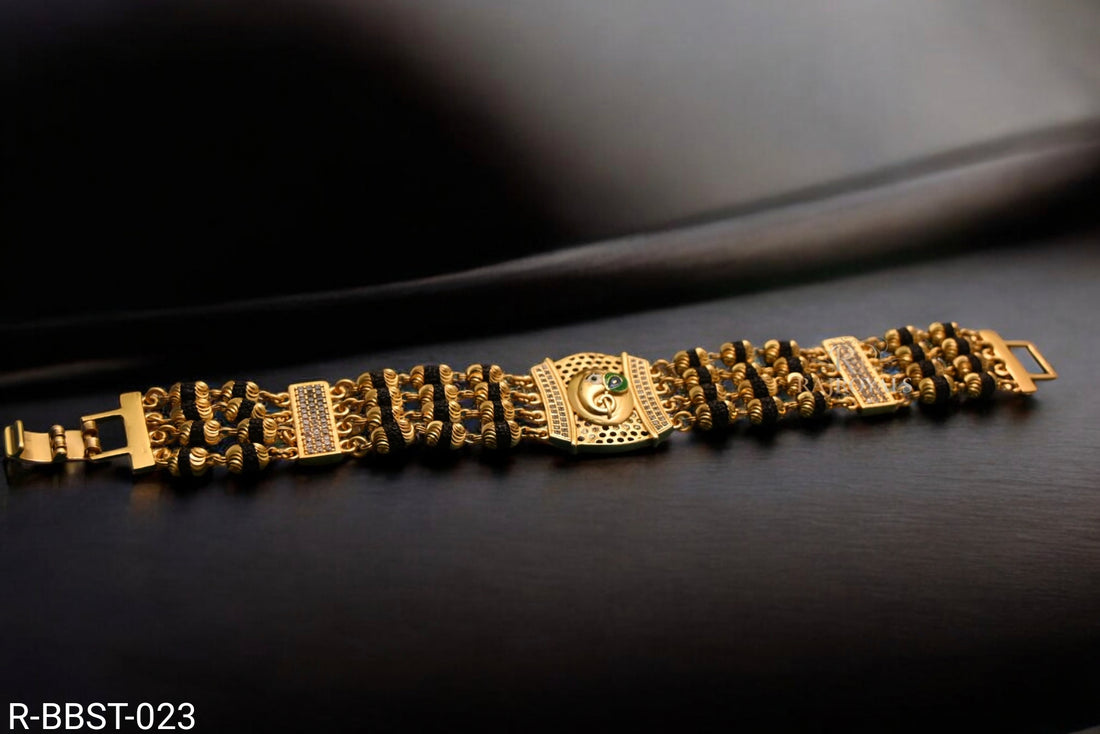 Ganesh with Diamond Awesome Gold Plated Rudraksha Bracelet for Men R-BBST-023