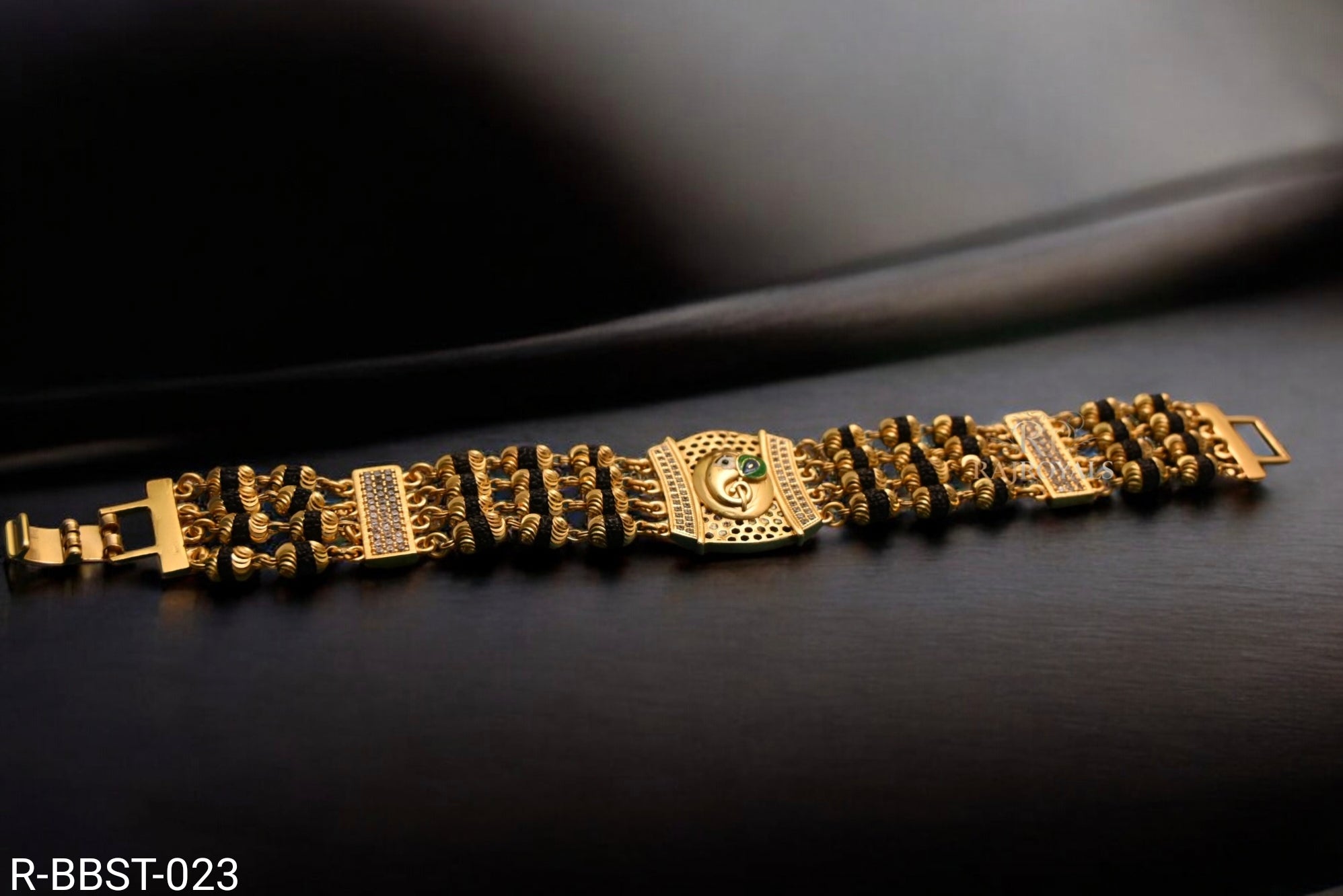Ganesh with Diamond Awesome Gold Plated Rudraksha Bracelet for Men R-BBST-023