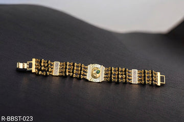 Ganesh with Diamond Awesome Gold Plated Rudraksha Bracelet for Men R-BBST-023
